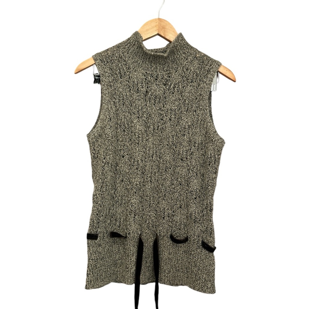 Vintage 90s Y2K Mockneck Merino Wool Blend Sleeveless Knit Sweater Top Size M
